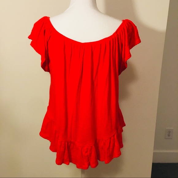 NWT Free People Red Ruffle Sleeves Top - Picture 6 of 7